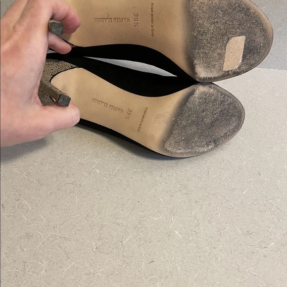 AUTHENTIC WOMENS MANOLO BLAHNIK BLACK SUEDE SHOES, HEELS, SIZE 39.5 - Picture 9 of 10